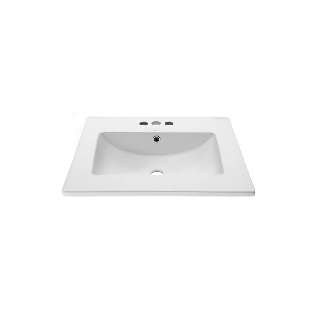 Swiss Madison Well Made Forever SM-VT324-3 Ceramic Vanity Top Sink 24" with Three Faucet Holes, Glossy White