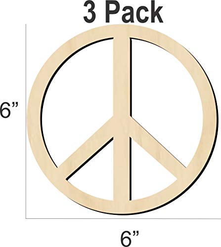 6" - Peace Sign - 3 Pack - Wood Cutout Shape - Peace Signs. DIY party craft - decorate