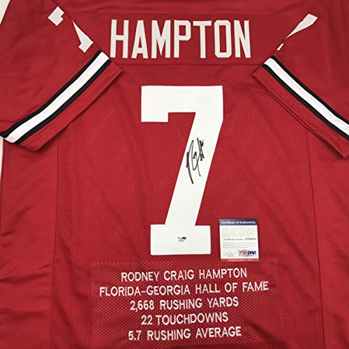 Autographed/Signed Rodney Hampton Georgia Red Stat College Football Jersey PSA/DNA COA