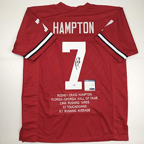 Autographed/Signed Rodney Hampton Georgia Red Stat College Football Jersey PSA/DNA COA