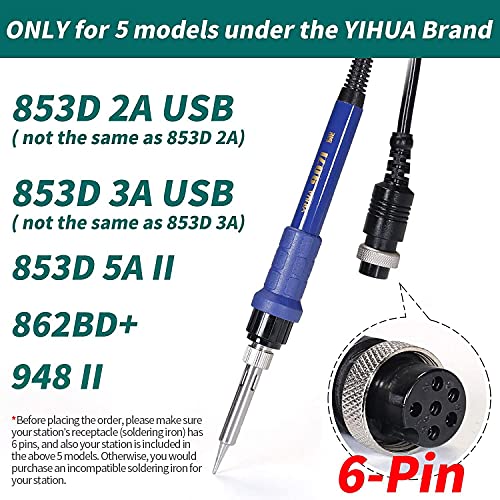 YIHUA 907I Blue Grip Replacement Soldering Iron Handpiece/Handle for YIHUA 862BD+, 853D 2A USB, 853D 3A USB, 853D 5A II and 948-II models