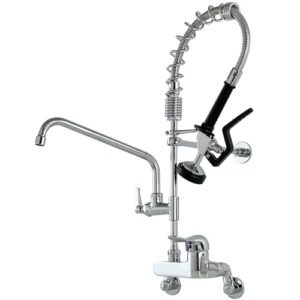 yoogyy commercial sink faucet with 1.79 gpm pre-rinse sprayer wall mount 4 inch to 8 inch adjustable center 26’’ height pre-rinse faucet with 12 inch add-on swing spout