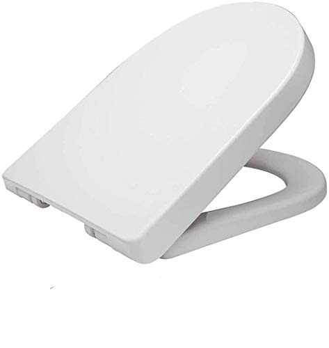 Toilet Seat will Slow Close Modern Lid Toilet Covers White D-Shape Easy Clean & Fix Adjustable Hinges Seat Quick Release Loo - Installation Tool fixtures Included