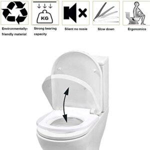 Toilet Seat will Slow Close Modern Lid Toilet Covers White D-Shape Easy Clean & Fix Adjustable Hinges Seat Quick Release Loo - Installation Tool fixtures Included