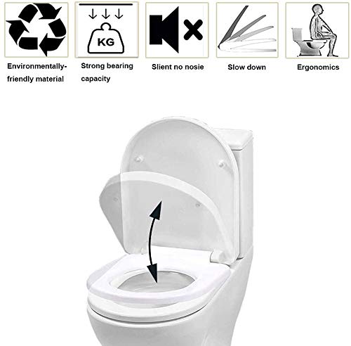 Toilet Seat will Slow Close Modern Lid Toilet Covers White D-Shape Easy Clean & Fix Adjustable Hinges Seat Quick Release Loo - Installation Tool fixtures Included