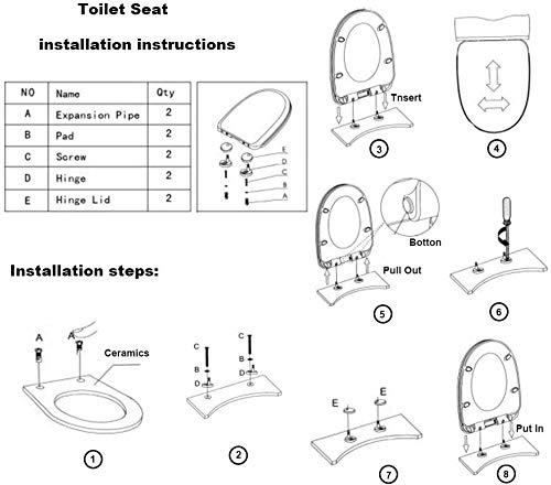 Toilet Seat will Slow Close Modern Lid Toilet Covers White D-Shape Easy Clean & Fix Adjustable Hinges Seat Quick Release Loo - Installation Tool fixtures Included