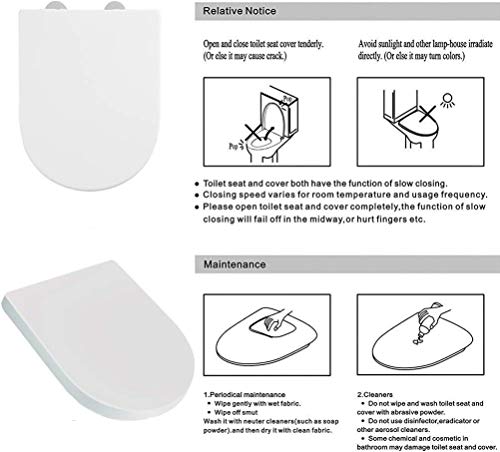 Toilet Seat will Slow Close Modern Lid Toilet Covers White D-Shape Easy Clean & Fix Adjustable Hinges Seat Quick Release Loo - Installation Tool fixtures Included