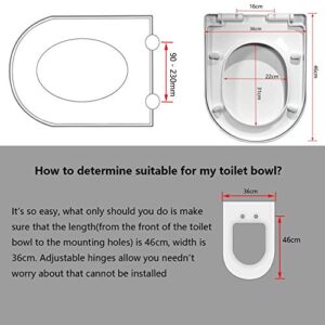 Toilet Seat will Slow Close Modern Lid Toilet Covers White D-Shape Easy Clean & Fix Adjustable Hinges Seat Quick Release Loo - Installation Tool fixtures Included