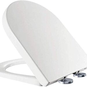 Toilet Seat will Slow Close Modern Lid Toilet Covers White D-Shape Easy Clean & Fix Adjustable Hinges Seat Quick Release Loo - Installation Tool fixtures Included