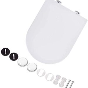 Toilet Seat will Slow Close Modern Lid Toilet Covers White D-Shape Easy Clean & Fix Adjustable Hinges Seat Quick Release Loo - Installation Tool fixtures Included