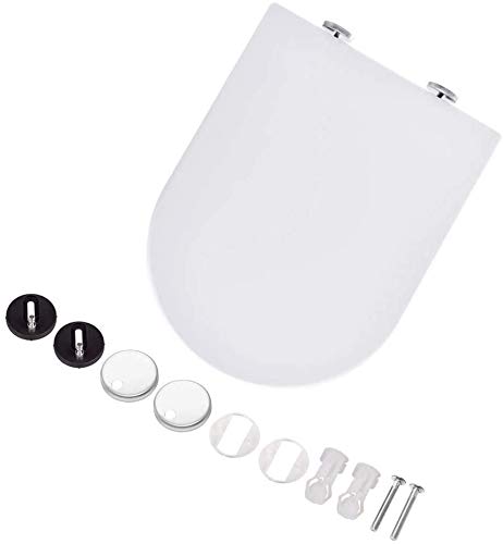 Toilet Seat will Slow Close Modern Lid Toilet Covers White D-Shape Easy Clean & Fix Adjustable Hinges Seat Quick Release Loo - Installation Tool fixtures Included