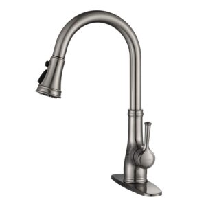 kitchen faucet-wewe single handle stainless steel brushed nickel pull down kitchen sink faucet with pull out sprayer