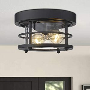 Emliviar 2-Light Round Ceiling Light Fixture, Farmhouse Flush Mount Ceiling Light 10 Inch, Black Finish, WE2085F BK