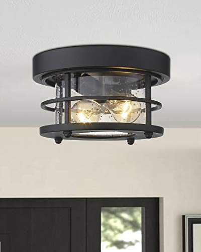 Emliviar 2-Light Round Ceiling Light Fixture, Farmhouse Flush Mount Ceiling Light 10 Inch, Black Finish, WE2085F BK