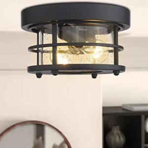 Emliviar 2-Light Round Ceiling Light Fixture, Farmhouse Flush Mount Ceiling Light 10 Inch, Black Finish, WE2085F BK