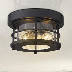 Emliviar 2-Light Round Ceiling Light Fixture, Farmhouse Flush Mount Ceiling Light 10 Inch, Black Finish, WE2085F BK