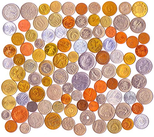 100 Different Coins from Many Countries Around The World Including A Coin Bag Small Purse!