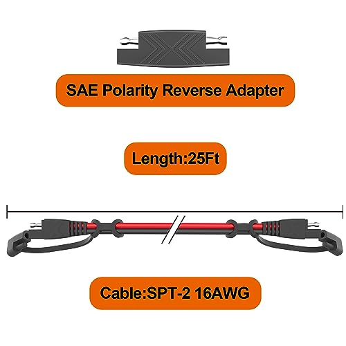 OYMSAE 25Feet SAE to SAE Extension Cable Quick Disconnect Connector 16AWG,for Automotive,Solar Panel Panel SAE Plug(25FT(16AWG)), Charging Adapter