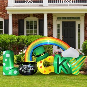 blowout fun 6.5 foot long st. patrick day inflatable lucky letters with gold pot and rainbow decoration for indoor outdoor blow up lawn yard decor