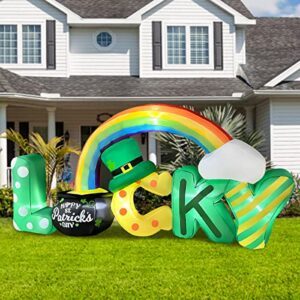 BLOWOUT FUN 6.5 Foot Long St. Patrick Day Inflatable Lucky Letters with Gold Pot and Rainbow Decoration for Indoor Outdoor Blow Up Lawn Yard Decor