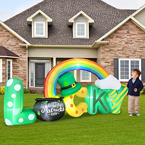 BLOWOUT FUN 6.5 Foot Long St. Patrick Day Inflatable Lucky Letters with Gold Pot and Rainbow Decoration for Indoor Outdoor Blow Up Lawn Yard Decor