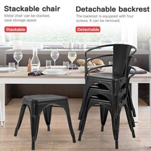 FDW Metal Dining Chairs Set of 4 Patio Chiar Indoor Outdoor Metal Chairs Kitchen Metal Chairs 18 Inch Seat Height Restaurant Chair 330LBS Weight Capacity Tolix Side Metal Stackable Bar Chairs