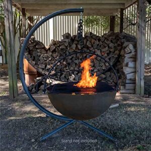 Ash & Ember 42" Cast Iron Cauldron Fire Pit Bowl with Double Hinged Grill Grate-Easy-Lift Handles & Handing Chain, Round Wood Burning Patio Fire Bowl for Backyard Patios