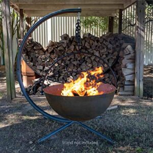 Ash & Ember 42" Cast Iron Cauldron Fire Pit Bowl with Double Hinged Grill Grate-Easy-Lift Handles & Handing Chain, Round Wood Burning Patio Fire Bowl for Backyard Patios