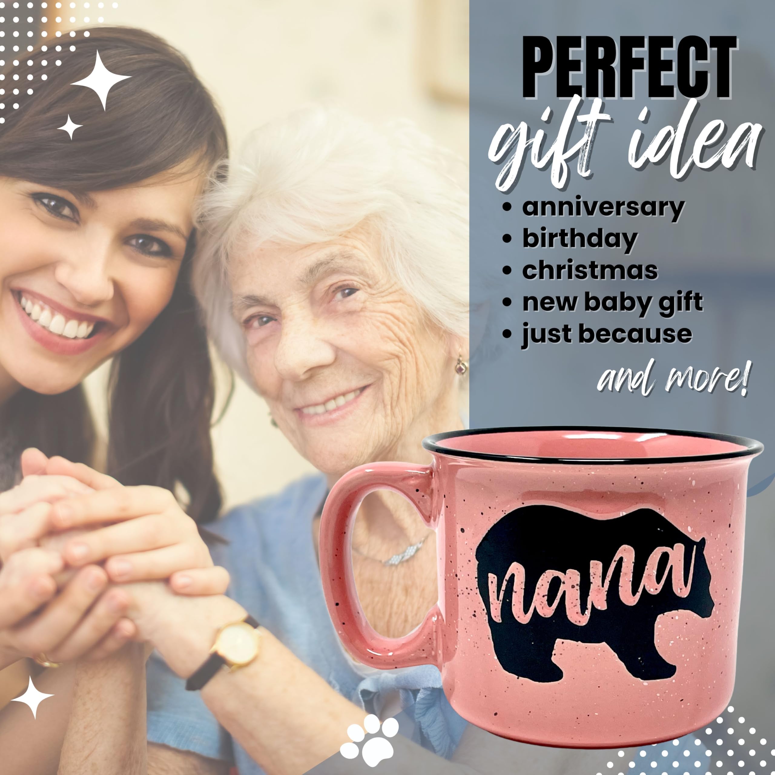 Nana Bear Cute Coffee Mug - Grandma Gifts, Mother's Day, Christmas, Birthday (Coral)