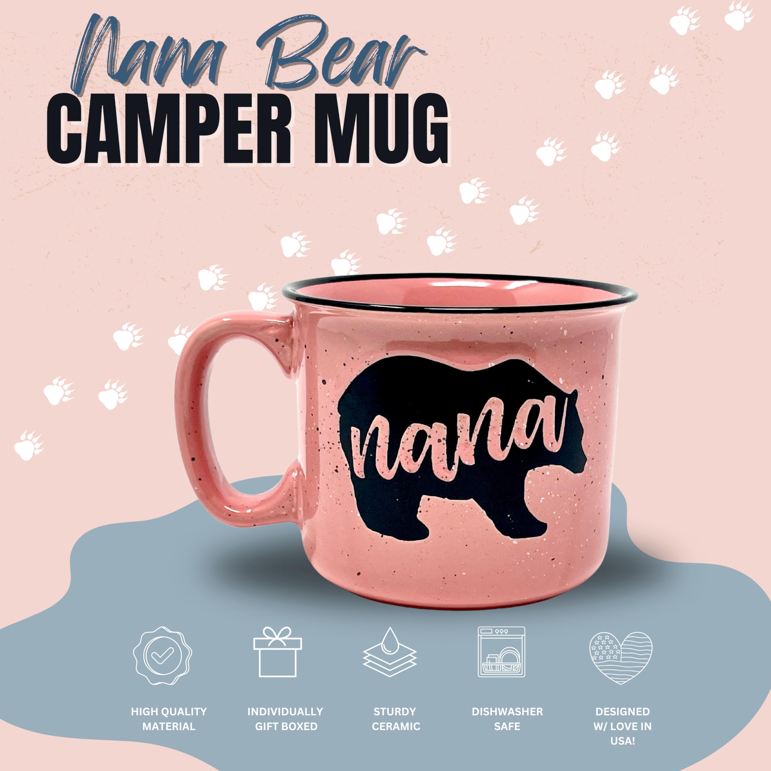 Nana Bear Cute Coffee Mug - Grandma Gifts, Mother's Day, Christmas, Birthday (Coral)