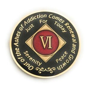 recovery line 6 year na black and red tri plate medallion -chip, coin, token