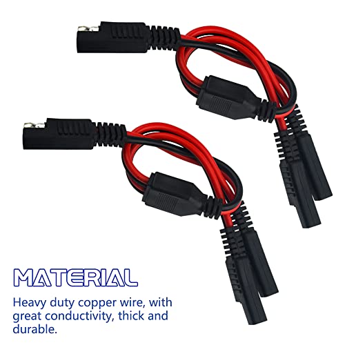 WMYCONGCONG 4 PCS 11inch 14AWG SAE Y Splitter 1 to 2 SAE Connector Quick Release Quick Disconnect Car Power Charging Extension Cable for Automotive Solar Panel (4)