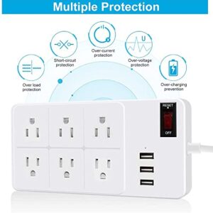 Power Strip with USB, 6 Outlets 3 USB Charging Ports, Desktop Charging Station with 5.5 ft 16AWG Extension Cord, 15A Protector for Office, Home, Hotel - White 1