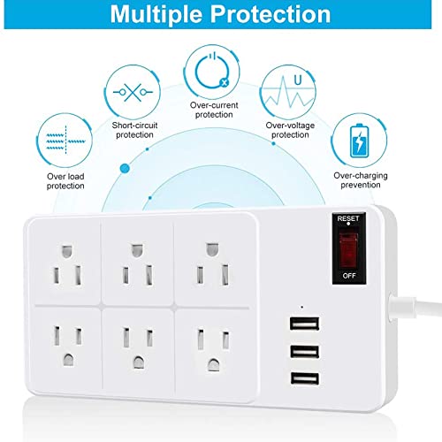 Power Strip with USB, 6 Outlets 3 USB Charging Ports, Desktop Charging Station with 5.5 ft 16AWG Extension Cord, 15A Protector for Office, Home, Hotel - White 1