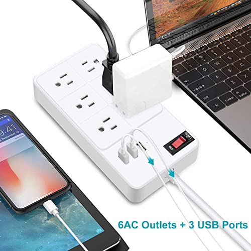 Power Strip with USB, 6 Outlets 3 USB Charging Ports, Desktop Charging Station with 5.5 ft 16AWG Extension Cord, 15A Protector for Office, Home, Hotel - White 1