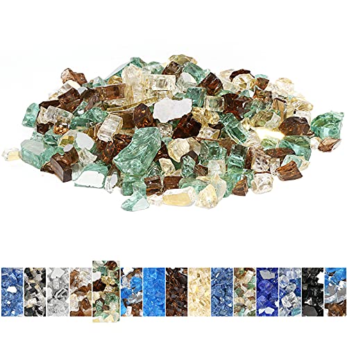 Hisencn Fire Pit Glass Rocks - High Luster Reflective Tempered Fire Glass for Propane Fire Pit, Outdoors and Indoors Natural or Propane Fireplaces, Landscape Decoration, 1/2 Inch Firepit Glass 10 lbs