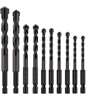 10pcs black concrete drill bit set, mgtgbao tile drill bits carbide tip for glass, brick, tile, concrete, plastic,ceramic and wood with size 4mm,5mm,6mm,8mm,8mm,10mm,12mm