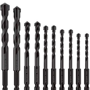 10pcs Black Concrete Drill Bit Set, Mgtgbao Tile Drill Bits Carbide Tip for Glass, Brick, Tile, Concrete, Plastic,Ceramic and Wood with Size 4mm,5mm,6mm,8mm,8mm,10mm,12mm