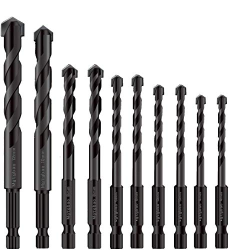 10pcs Black Concrete Drill Bit Set, Mgtgbao Tile Drill Bits Carbide Tip for Glass, Brick, Tile, Concrete, Plastic,Ceramic and Wood with Size 4mm,5mm,6mm,8mm,8mm,10mm,12mm