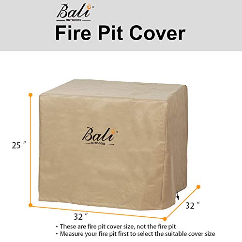 BALI OUTDOORS 32 Inch Square Patio Fire Pit Table Cover, Heavy Duty, Waterproof and Weather Resistant Oxford Fabric Cover, Brown