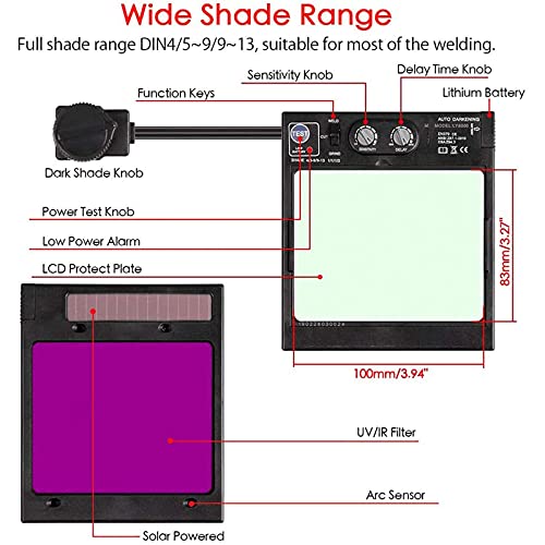 TEKWARE Ultra Large Viewing Screen True Color Solar Power Auto Darkening Welding Helmet, Hemispherical 4C lense, 4 Arc Sensor Wide Shade 4~5/9-9/13 for TIG MIG Arc Weld Grinding Welder Mask