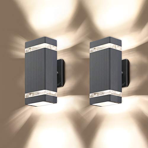 LMP 2 Pack LED Square Up and Down Lights Outdoor Wall Light，Body in Aluminum Waterproof Outdoor Wall Lamps，3000k 5W with Certificate ETL