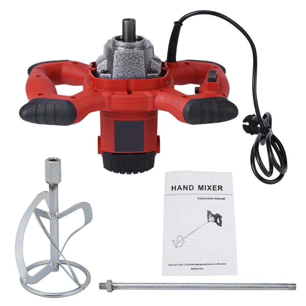 Electric Mortar Mixer, 1500W Handheld Cement Paint Grout Mixer Machine 6 Speed Adjustable Concrete Stirring Tool, AC 110V