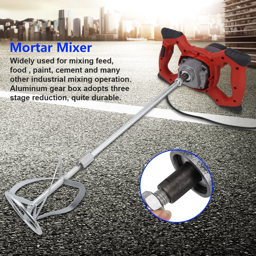 Electric Mortar Mixer, 1500W Handheld Cement Paint Grout Mixer Machine 6 Speed Adjustable Concrete Stirring Tool, AC 110V