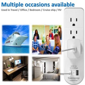 Outlet Extender, Surge Protector Power Strip with USB,Fast Charge,2.4A max,110V or 220V,3 Outlet Splitter,for Cruise Ship,Bedroom,student dormitory,suitable for iphone,iPAD,Personal Electronics etc...