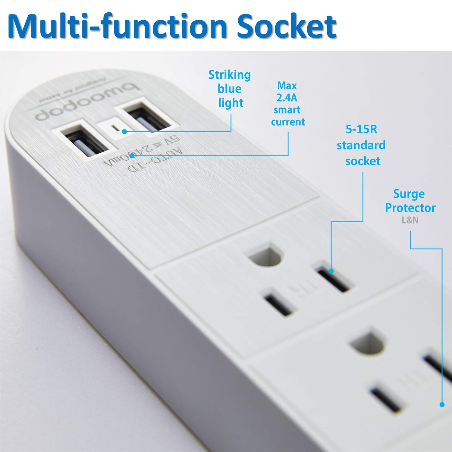 Outlet Extender, Surge Protector Power Strip with USB,Fast Charge,2.4A max,110V or 220V,3 Outlet Splitter,for Cruise Ship,Bedroom,student dormitory,suitable for iphone,iPAD,Personal Electronics etc...