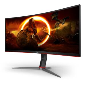 AOC CU34G2X 34" Curved Frameless Immersive Gaming Monitor, UltraWide QHD 3440x1440, VA Panel, 1ms 144Hz Adaptive-Sync, Height Adjustable, 3-Yr Zero Dead Pixels, Black/Red