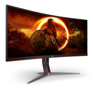 AOC CU34G2X 34" Curved Frameless Immersive Gaming Monitor, UltraWide QHD 3440x1440, VA Panel, 1ms 144Hz Adaptive-Sync, Height Adjustable, 3-Yr Zero Dead Pixels, Black/Red