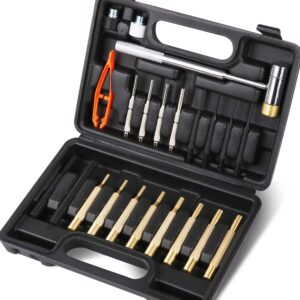 horusdy 22-piece punch set and hammer with brass, hollow, steel, plastic punches, brass punch for maintenance.