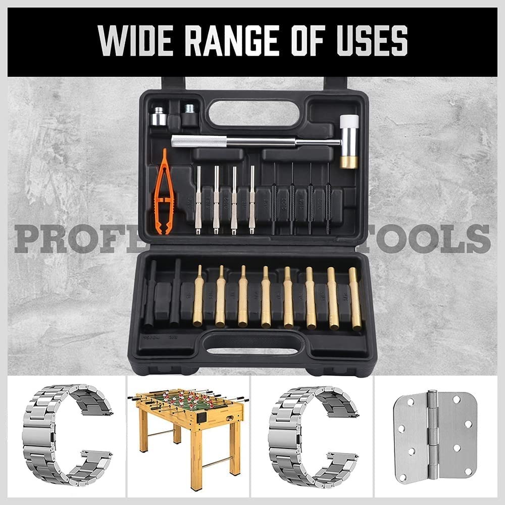 HORUSDY 22-Piece Punch Set and Hammer with Brass, Hollow, Steel, Plastic Punches, Brass Punch for Maintenance.